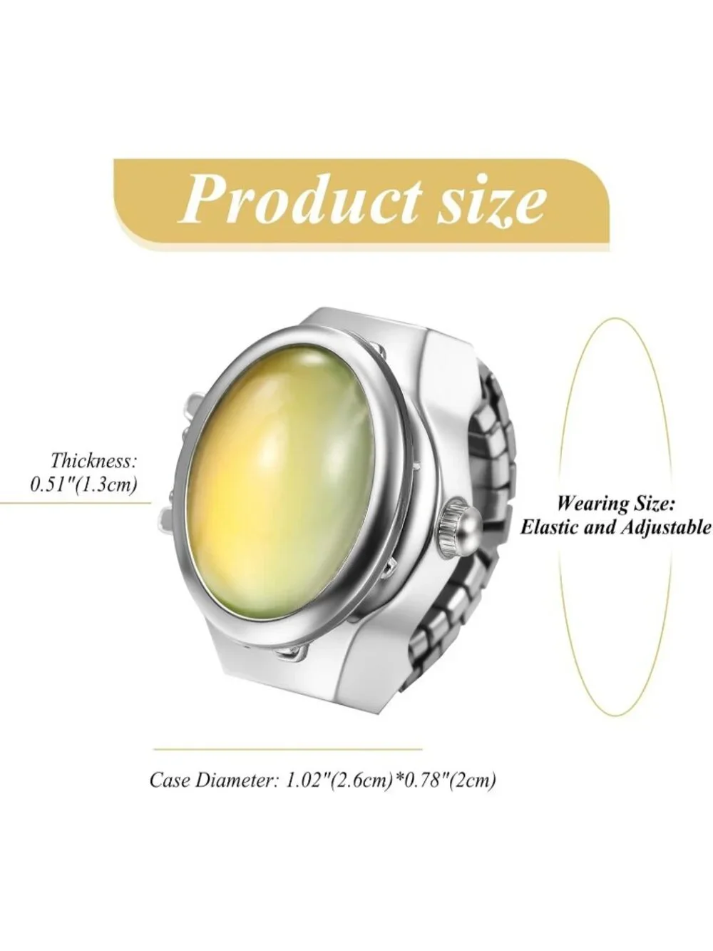 Unisex Yellow Analog Elastic Band Stainless Steel Stretchy Finger Ring Watch